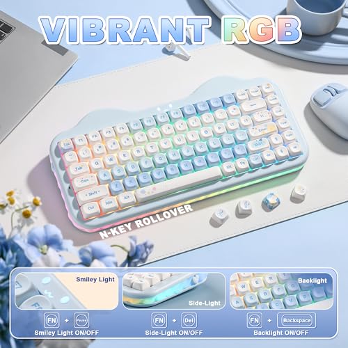 YUNZII C75 Wireless Mechanical Keyboard,75% Layout, Hot-Swappable NKRO,BT5.0/2.4G/USB-C Mode,Dye-Sub PBT MOA Keycaps,RGB Gasket Mount,Cute Cake Design for Mac/Win/Gaming (Blue, Milk V2 Switch) - color: Blue, size: Milk V2 Switch