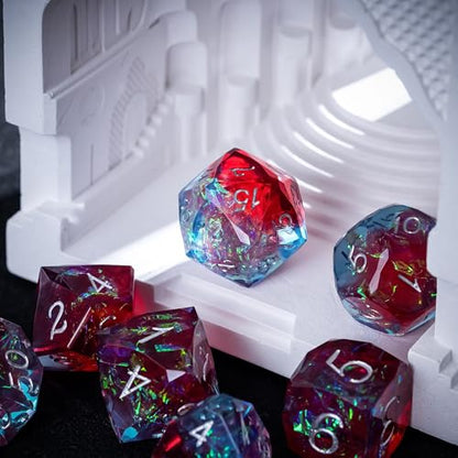 7PCS DND Dice Set,Transparent Sharp Edge Dice Set D&D RPG Polyhedral Die,for Dungeons and Dragons TTRPG Games Roleplaying Games,with Gift Box(Galaxy Blue and Red) - color: Galaxy Blue and Red
