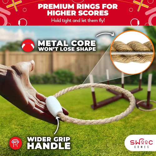 Swooc Games - Rustic Ring Toss Game (All Weather) - Easy Setup & Extra Games Included - Ring Toss Game for Adults - Outdoor Activities for Adults - Yard Toys for Kids - Backyard Fun - Outdoor Party - size: X-Large