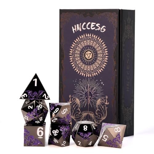 Cthulhu-Inspired Octopus Metal RPG Dice Set,7-Piece,Shadow Purple on Black,Solid Zinc Alloy Plated Finish,Gift for Tabletop Role-Playing Fans (Black Purple) - color: Black Purple