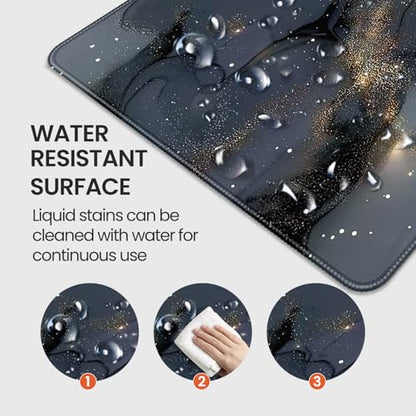 Extended Gaming Mouse Pad, Navy Blue Marble Pattern, 35.4 x 15.7 inches, XXL Extra Large Desktop Pad, Non-Slip Base, Waterproof, Suitable for Home Gaming and Office Use - color: Gray Marble Design