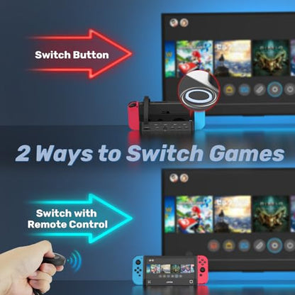 Unitek Nintendo Switch Dock Station with 4K HDMI/USB 3.0 PD Charging Port | Switch TV Dock+Game Card Reader,4 Card Slot for Switching Game by Wireless Remote Controller,Remote Control,Play & Charge