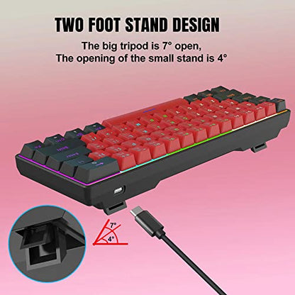 Snpurdiri 60% Wired Mechanical Keyboard (Black-Red, Red Switches) | Mini Gaming Keyboard with 61 Keys for PC, Windows XP, Win 7, Win 10 - color: Black Red/Red Switch
