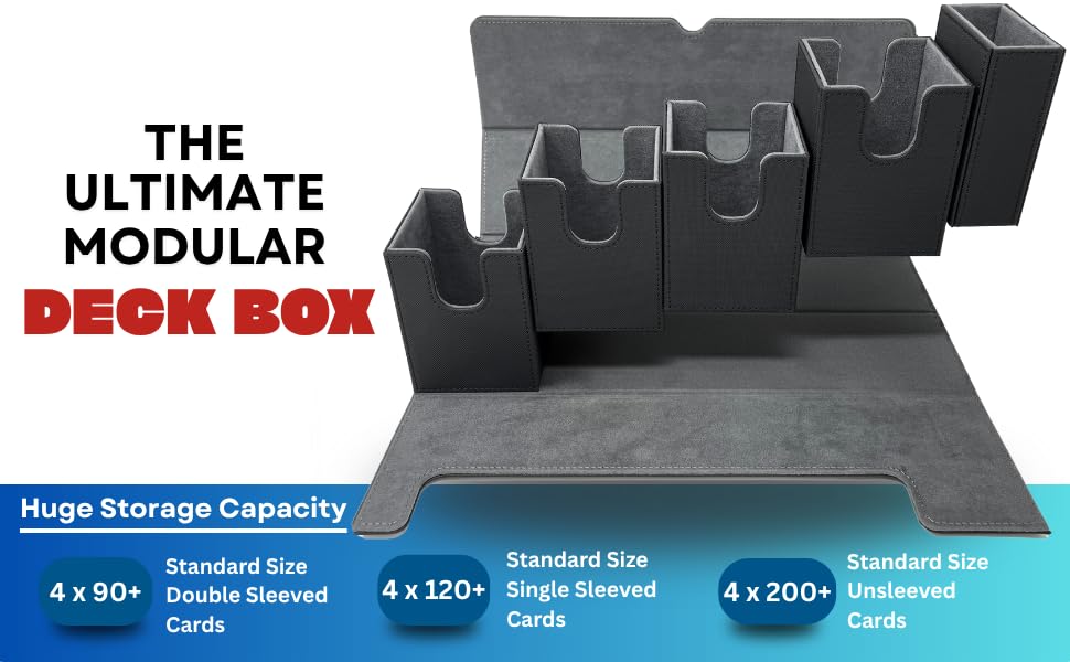 5 in 1 Trading Card Deck Box with 4 Card Holders and Dice Tray PU Leather Strong Magnetic Closure Storage Case Fits 800+ Unsleeved Cards for MTG YuGiOh Pokemon and Sports Cards