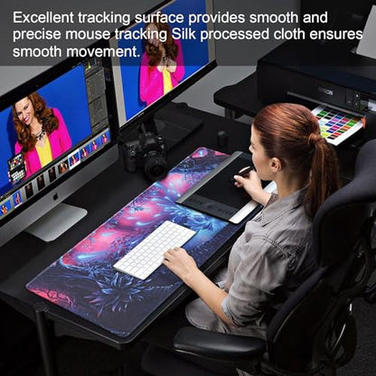 Large Gaming Mouse Pad with Stitched Edges,[35.4x15.7In] Extended Mouse Pad with Non-Slip Natural Rubber Base for Gamer/Desktop/Office/Home-90x40 Forestapond - color: 90x40 Forestapond
