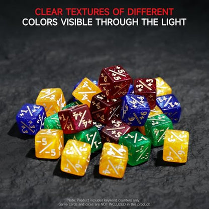 SIXPOINTS 48Pcs 12mm MTG Counter Dice Plus 1 Life Counters +1/+1 Tokens 4 Color 6 Sided Dice Set with Case for Magic The Gathering, MTG, TCG, Card Games Accessories (Blue &Yellow &Red &Green) - color: Blue &Yellow &Red &Green