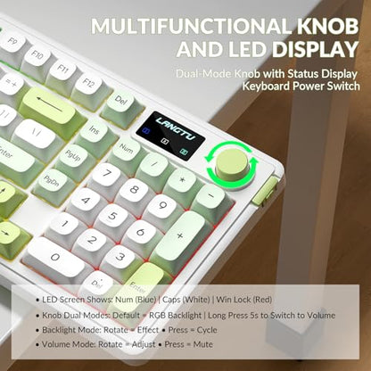 L98 Wireless Gaming Keyboard Green Cute Creamy Keyboard with Number Pad, Tri-Mode BT5.0/2.4GHz/USB-C, RGB Backlit, Quiet Office Computer Keyboards for PC Mac Laptop (Green White)