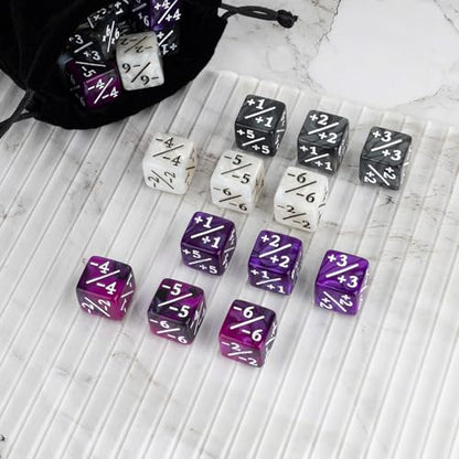 48 PCS Magic Counter Dice Plus 1 MTG Counters Dice Set Marble Life Buff Tokens D6 Dice Compatible with Magic The Gathering, TCG, Card Gaming Accessories, Purple - color: Purple