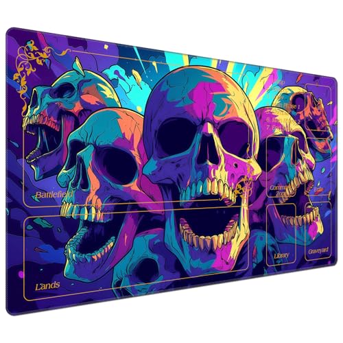 DEGDFSGR for MTG Playmat with Zones 24 x 14 inches for TCG Playmats Non-Slip Rubber Base Commander Play Mat for MTG Mat Iorcana Trading Card Game, Blue and Purple Eerie Skull - color: Blue and Purple Eerie Skull, size: 24" x 14"