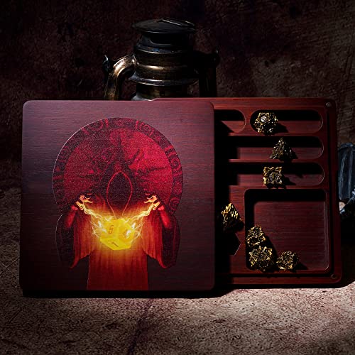 UDIXI 2 in 1 DND Dice Tray, Bamboo Dice Box for D&D RPG Tabletop Games | Magnetic Lid, Wizard Pattern, Storage Box, Holds 6 Sets of Polyhedral Dice, for Dungeons and Dragons Role Playing Games - color: Square-wizard