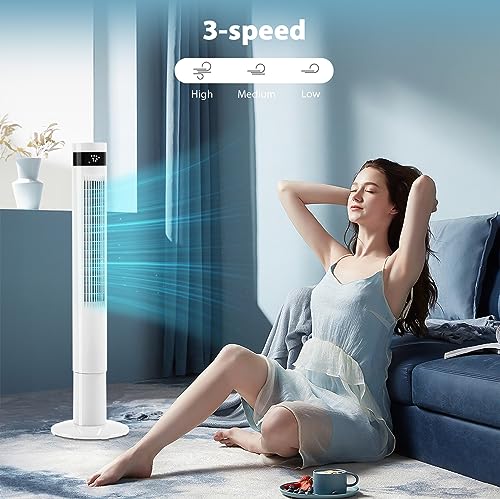 Antarctic Star Tower Fan Portable Electric Oscillating Fan Quiet Cooling Remote Control Standing Bladeless Floor Fans 3 Speeds Wind Modes Timer Bedroom Office (43 inch, White) | Quiet Cooling Remote Control Standing Bladeless Floor Fans 3 Speeds Wind Mode