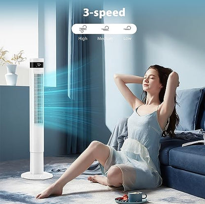 Antarctic Star Tower Fan Portable Electric Oscillating Fan Quiet Cooling Remote Control Standing Bladeless Floor Fans 3 Speeds Wind Modes Timer Bedroom Office (43 inch, White) | Quiet Cooling Remote Control Standing Bladeless Floor Fans 3 Speeds Wind Mode