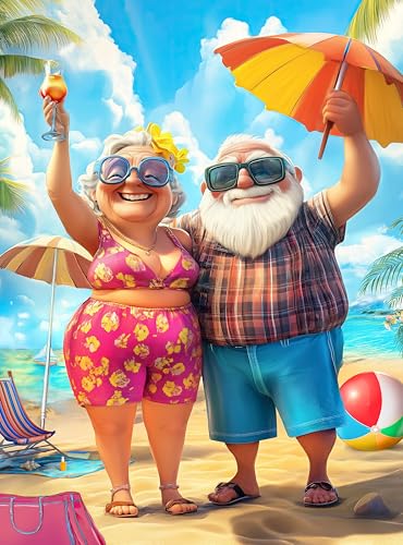 1000 Piece Jigsaw Puzzle for Adults - Funny Parents or Grandparents on a Tropical Beach Vacation - Challenging Puzzle - Retirement Gift for Mom or Dad - 20x27 inch - color: Golden Yrs Vacation