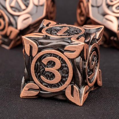 KERWELLSI Metal DND Dice Set D&D, 7Pcs Nature Vines Leaf Role Playing Dice with Gift Box, Copper Dungeons Dragons D and D Game Dice D20 D12 D10 D8 D6 D4 - color: Copper