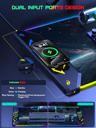 TopMade Wireless Charging Mouse Pad, RGB Gaming Mousepad, 35.4" x 15.8" Extra Large Waterproof Keyboard Desk Pad, Computer Desk Mat, Cosmic Planet (Includes 20W PD Power Adapter & 6.56ft Woven Cable) - color: RGB Cosmic Planet-35.4"x15.8"-with Adapter