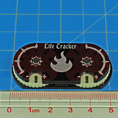LITKO Life Counter Wheel | Compatible with Magic: The Gathering | Red | 0–99 dual dial | 25x50mm | Translucent acrylic | Laser-engraved Mountain symbol | Magnetic, pre-assembled | Fits deck boxes - color: Red