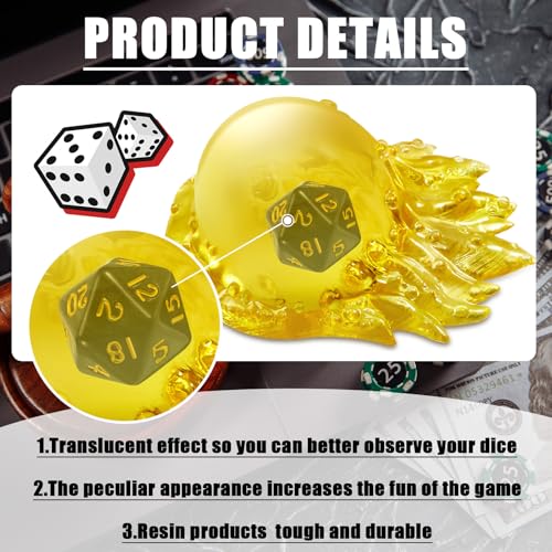 Deekin Translucent Cube Dice Storage with 7 Polyhedral Dice Set, Resin Cube Holder for TTRPG Tabletop Role Playing Game Fantasy Tabletop Gaming(Yellow) - color: Yellow