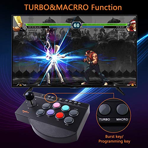 PXN Arcade Fight Stick Joystick for PC Switch Nintendo,Xbox Series X|S, PC,PS4,PS3,Xbox One,Android TV Box,Windows,with USB Port,Turbo & Macro Functions Arcade Controllers