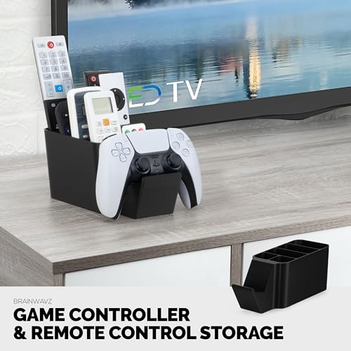 BRAINWAVZ Game Controller, Remote Control Holder & Pen Organizer, Ideal for Side Tables & Desktops (For 3 to 5 Remotes, 1 Game Controller, Pens & Stationery) - color: Controller, Remotes & Stationary Black