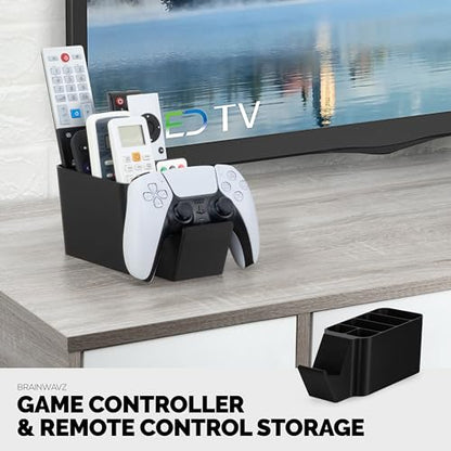 BRAINWAVZ Game Controller, Remote Control Holder & Pen Organizer, Ideal for Side Tables & Desktops (For 3 to 5 Remotes, 1 Game Controller, Pens & Stationery) - color: Controller, Remotes & Stationary Black