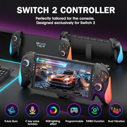 Saitake Switch 2 Controller, Ergonomically Designed Replacement for Switch 2 Pro Controller with 9-Axis Gyro, Native C-Key Chat Function,6 Game Card Slots,RGB Lighting, Turbo, Macros and Other Features