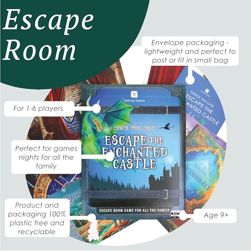 Talking Tables Enchanted Castle Escape Room Game for Kids, Rescue the Dragon, Puzzles, Clues, QR Codes., Music, Family Games, Adults, Brain Teaser Puzzles Ages 9+, 1-6 Players