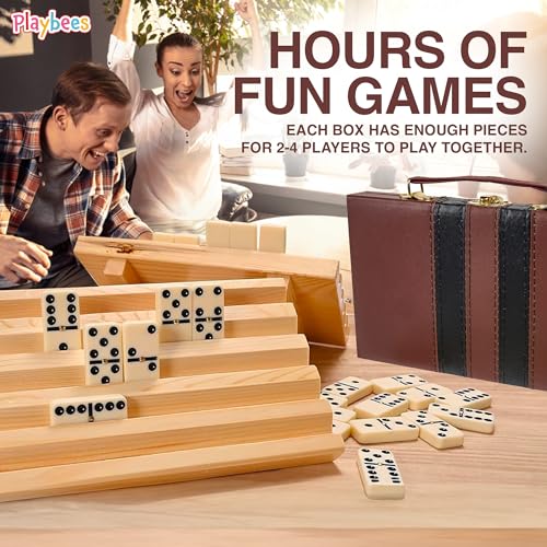 Playbees Jumbo Double Six Dominoes Set - 28 White Classic Tiles in Faux Leather Case - Fun Educational Toy for Kids, Boys, Girls, Classroom Kit, Classic Game Night Party Favors Set, Travel-Friendly - size: Ivory