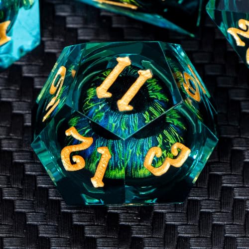ARUOHHA DND Resin Dice Dragon Eye Dice Liquid Core Red Sharp Edged Dice Set with Gift Box, Polyhedral D and D Dice Set Role Playing Game D20 D12 D10 D8 D6 D4 - color: Yy07-blue