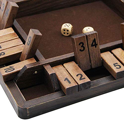 Juegoal Wooden 4 Players Shut The Box Dice Game, Classics Tabletop Version and Pub Board Game, 12 inch - style: 4 Players