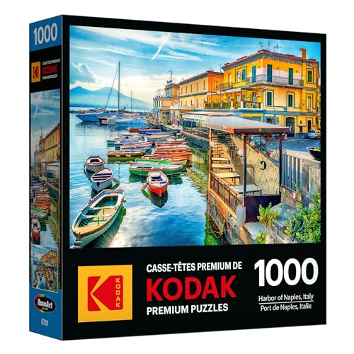 RoseArt Kodak Premium Harbor of Naples Italy 1000 Piece Jigsaw Puzzle | 20" x 27" Finished Size, Adult Puzzle, Fully Interlocking Pieces, Poster Included, Made in USA - style: Harbor of Naples Italy