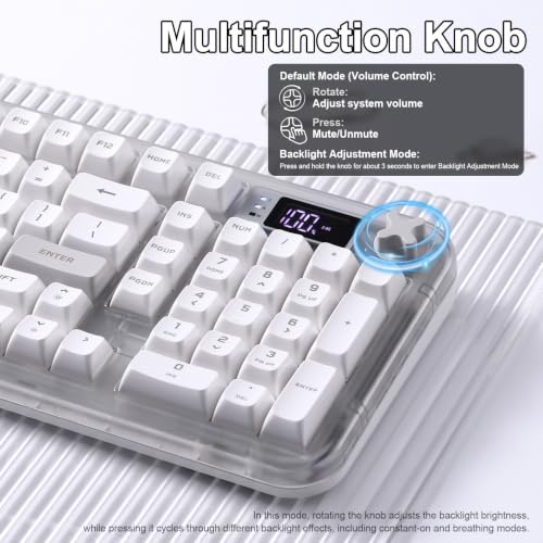 K98 Pro Wireless Keyboard,Tri-Mode Silent Creamy Keyboard | Membrane Keyboard TFT Screen, Volume Knob & Number Pad, RGB Backlit Computer Mechanical Feel Keyboard for Game/Office(White) - color: White
