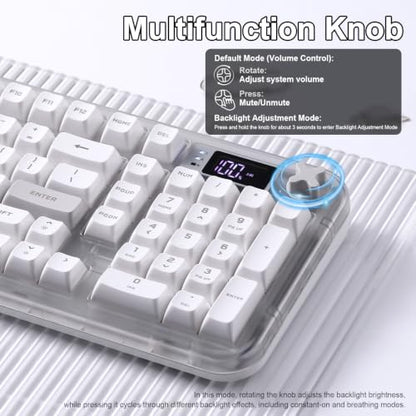 K98 Pro Wireless Keyboard,Tri-Mode Silent Creamy Keyboard | Membrane Keyboard TFT Screen, Volume Knob & Number Pad, RGB Backlit Computer Mechanical Feel Keyboard for Game/Office(White) - color: White