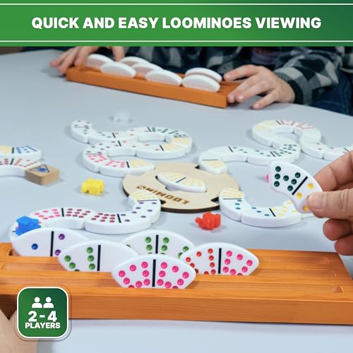 Queensell Loomino Holders – Curved Domino Racks Set of 4 – Loomino Mexican Train Game Accessories – Wooden Domino Trays - size: Loomino Holders