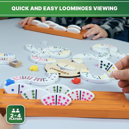 Queensell Loomino Holders – Curved Domino Racks Set of 4 – Loomino Mexican Train Game Accessories – Wooden Domino Trays - size: Loomino Holders