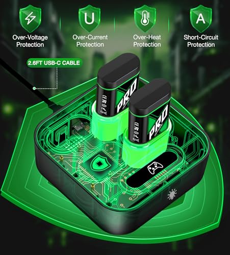 Upgraded Fast Charging Rechargeable Battery Packs with Light Control, 4x4080mWh Xbox Controller Batteries with Charger Dock for Xbox Series X|S, One S/X/Elite Controllers,Cases and Storage Sets - size: M (4080mWh)