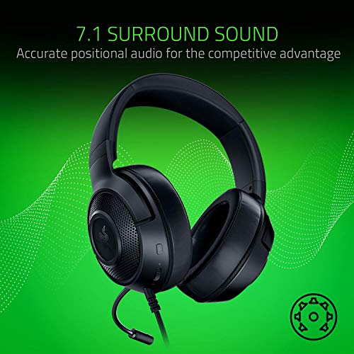 Razer Kraken X Ultralight Gaming Headset: 7.1 Surround Sound - Lightweight Aluminum Frame - Bendable Cardioid Microphone - for PC, PS4, PS5, Switch, Xbox One, Xbox Series X|S, Mobile - Black - color: Classic Black