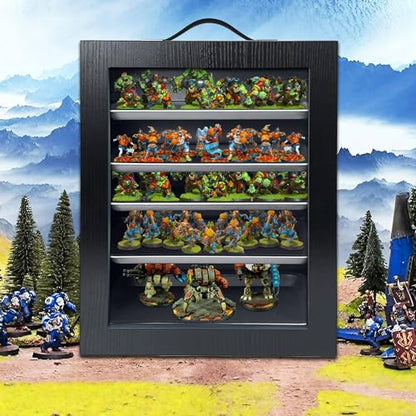 Miniature Storage Case for Collectibles Miniatures, Wooden Miniature Carrying Case with 5 Metal Trays, Miniatures Transport Case, Black - color: Black