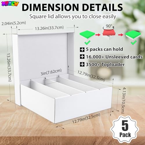 5-Pack Toploader Trading Card Storage Box, 4 Row 3200 Count White Cardboard Storage Box for Basketball/MTG/TCG/Sports/Game Cards Organizer and Collection - size: 5-Pack