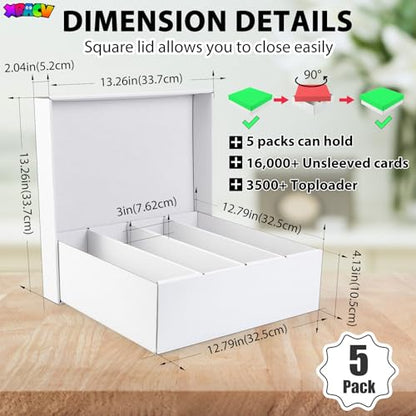 5-Pack Toploader Trading Card Storage Box, 4 Row 3200 Count White Cardboard Storage Box for Basketball/MTG/TCG/Sports/Game Cards Organizer and Collection - size: 5-Pack