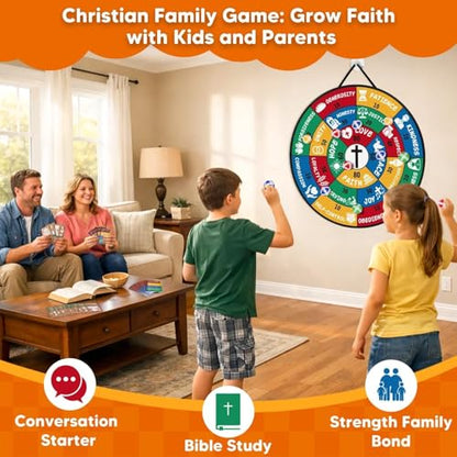 Garybank Bible Trivia Dartboard Game for Kids to Develop Biblical Virtue | 280 Trivia Questions, 20 Christian Virtue Cards, 24 Sticky Balls, Learn Bible Stories and Verses, Youth Group Pastor Ministry