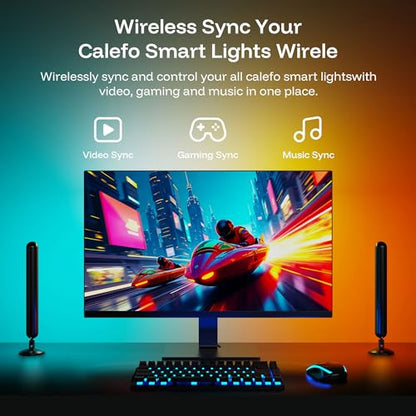 Calefo RGBCW PC Gaming Ambient Lighting Kit for 24-27 Inch, USB Sync Dongle, Bar Light & Monitor Backlight, Color Sync for Games, Movies, Music,Plug and Play,Windows 10/11 & Mac Compatible.