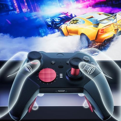 14-in-1 Controller Accessories Kit Compatible with Xbox Elite Series 2, 6 Premium Metal Thumbsticks, Swap Joysticks, 4 Interchangeable Paddles, 2 D-Pads, 1 Tool & 1 Storage Bag (Red) - color: Red