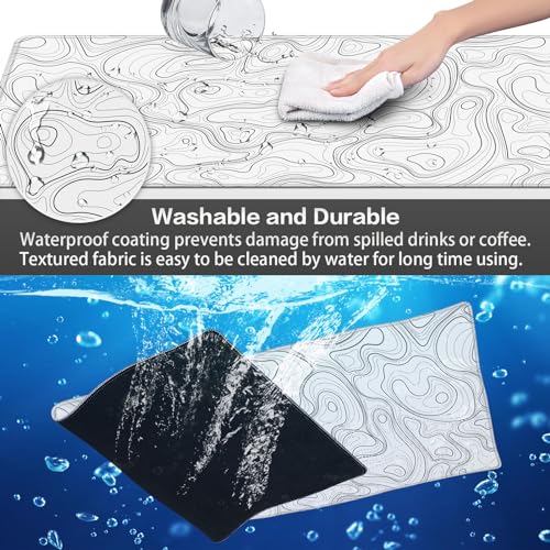 Canjoy Gaming Mouse Pad, Topographic Large Extended Mouse Pad 31.5x15.7inch | Full Desk Mousepad Keyboard Mat Big Large Mouse Pads for Desk Extended Computer Mat with Anti-Slip & Double Stitched - color: White Topographic, size: 800*400mm