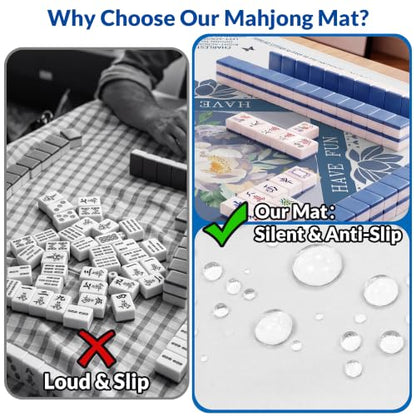 Mahjong Mat - 31.5" x 31.5" Anti-Wrinkle Mahjong Mat for Table, Anti Slip Noise Reduction Gaming Mat with Carrying Bag, for Mahjong/Board Games/Poker/Dominoes/Card Games (White) - color: White