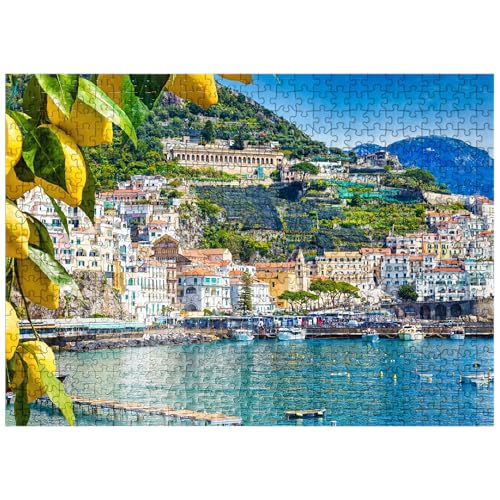 MyPuzzle Panoramic View of Beautiful Amalfi On Hills Leading Down to The Coast, Campania, Italy - Premium 500 Piece Jigsaw Puzzle for Adults - size: 500 Pieces