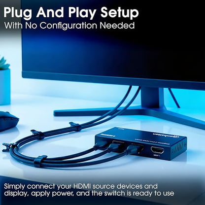 Manhattan HDMI 2.1 8K@60Hz 2 Port HDMI Switch -HDMI Switcher 2 in 1 Out with IR Remote, 8K 48Gbps, 4K@120Hz, Auto Selector Hub Support-3 Yr Mfrg Warranty-207942