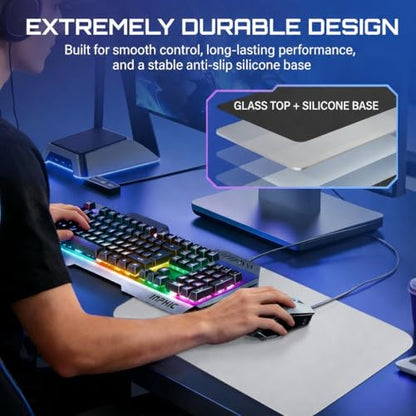 Tempered Glass Gaming Mouse Pad - Large 400×500×3mm (Moonlight White) Thin Large Hard Mat, No - Slip Base for High - DPI Precision, Scratch - Resistant Smooth Surface, FPS/MOBA/Office Use - color: Moonlight White, size: Large