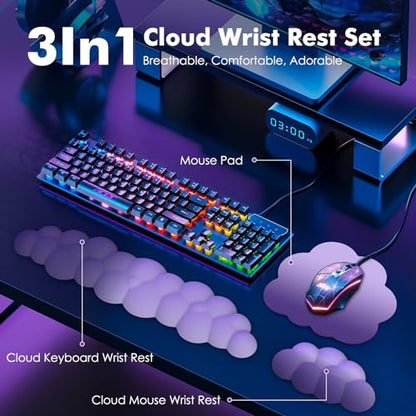 MoKo Cloud Wrist Rest for Keyboard and Mouse with Mouse Pad, Purple | Ergonomic Cloud Arm Keyboard Wrist Rest with Mouse Rest Wrist Pad, Durable Polyester, For Office, Gaming, Computer, Laptop - color: Gradient Purple