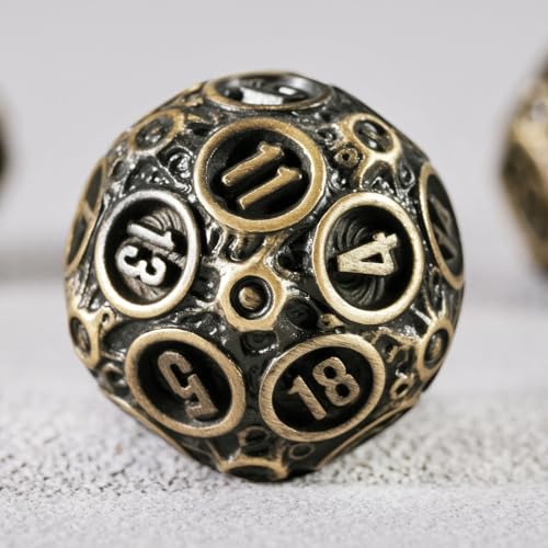 Unbeaten 7PCS Meteorite Metal Dice Set with Box, RPG DND Dungeons and Dragons Role Playing Game Polyhedral Dice Set D20 D12 D10 D8 D6 D4 (Ancient Bronze)