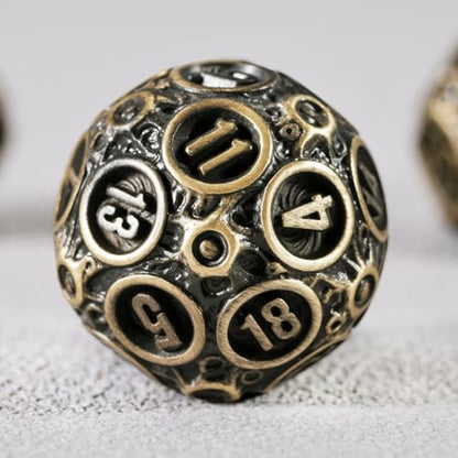 Unbeaten 7PCS Meteorite Metal Dice Set with Box, RPG DND Dungeons and Dragons Role Playing Game Polyhedral Dice Set D20 D12 D10 D8 D6 D4 (Ancient Bronze)